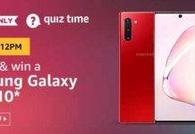 (April 15) Amazon Quiz Ans and Win Samsung Galaxy Note 10