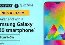 (April 22) Amazon Quiz Ans and Win Samsung Galaxy M20 Smartphone