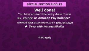 Amazon Special Editon Riddles Quiz Answers Win Rs.20,000