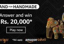 Amazon Stand For Handmade Quiz Answers- Win ₹20,000 Amazon Stand For Handmade Quiz Answers- Win ₹20000