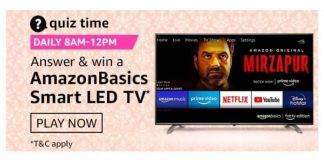 Amazon Quiz Today Answer – Win AmazonBasics Smart LED TV | 10th January 2021 Amazon Quiz Today Answer - Win AmazonBasics Smart LED TV 10th January 2021